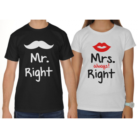 Koszulki dla par zakochanych komplet 2 szt Mr. Mrs. Right
